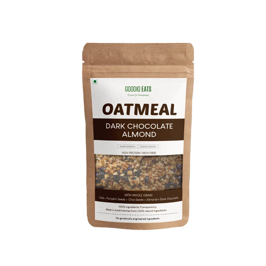 Close-up of Dark Chocolate Almond Oatmeal with a rich chocolate texture and almond slices
