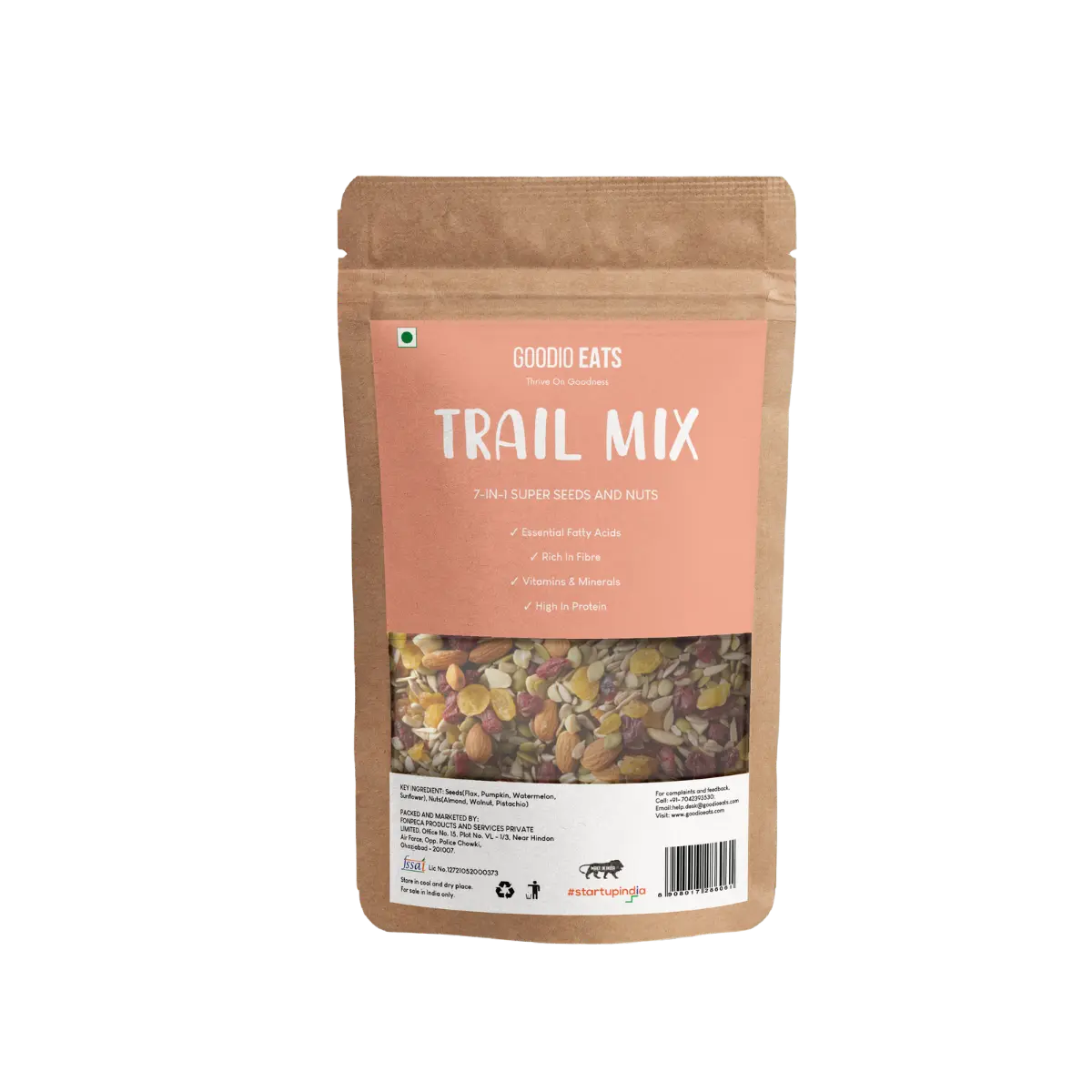 7-in-1 Trail Mix with almonds, walnuts, cranberries, blueberries, pumpkin seeds, flax seeds, and black currants