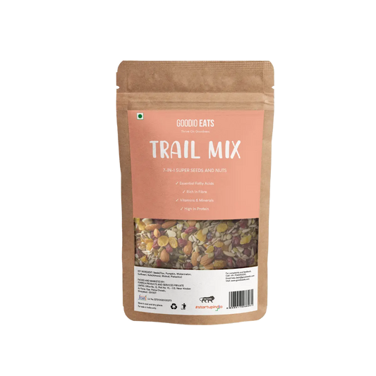 7-in-1 Trail Mix with almonds, walnuts, cranberries, blueberries, pumpkin seeds, flax seeds, and black currants